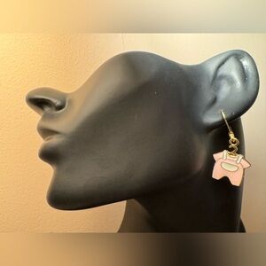 Pink & Gold Baby Shower Theme Charm on 24k Gold Plated Lever back Earring Hooks.